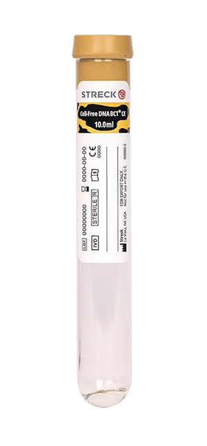 Provetta Streck Cell-Free DNA da 10 ml utilizzata da Eurofins Genoma per la raccolta del campione di sangue nel test NIPT Prenatalsafe, assicurando la conservazione del DNA fetale per l'analisi genetica.