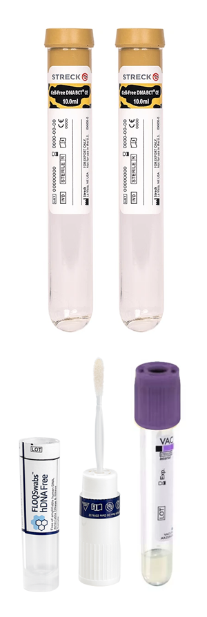 Kit di raccolta e conservazione per il test NIPT Prenatalsafe Complete/Complete Plus di Eurofins Genoma, comprendente due Streck-Tube per la raccolta del campione di sangue materno e tampone buccale.