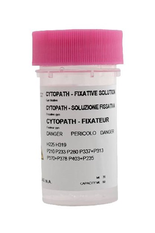 Flacone con 20 ml di soluzione fissativa utilizzato per la raccolta del Pap test su strato sottile di Eurofins Genoma.