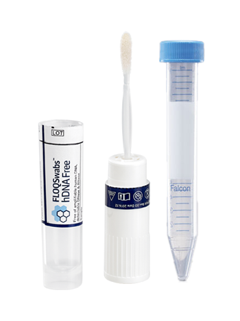 Kit per la raccolta del liquido amniotico nel test di Eurofins Genoma, comprendente una provetta ed un tampone FLOQSwabs.