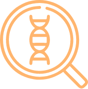 Illustrazione di una lente di ingrandimento con una doppia elica di DNA, che rappresenta le numerose analisi eseguite da Eurofins Genoma, evidenziando la loro competenza nella diagnosi molecolare.