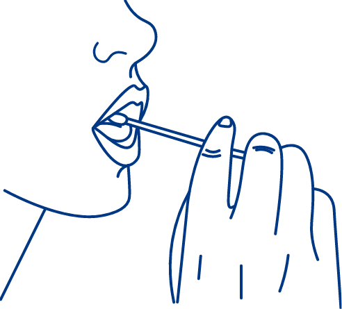 Procedura di raccolta del campione su tampone buccale per il test di Eurofins Genoma, che mostra l'utilizzo del CYTOBRUSH all'interno della bocca.